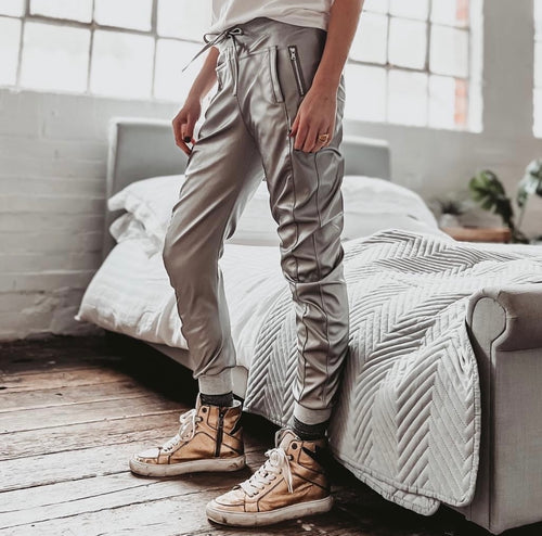 Full faux leather pewter SiLVER ULTIMATE joggers *back in stock*