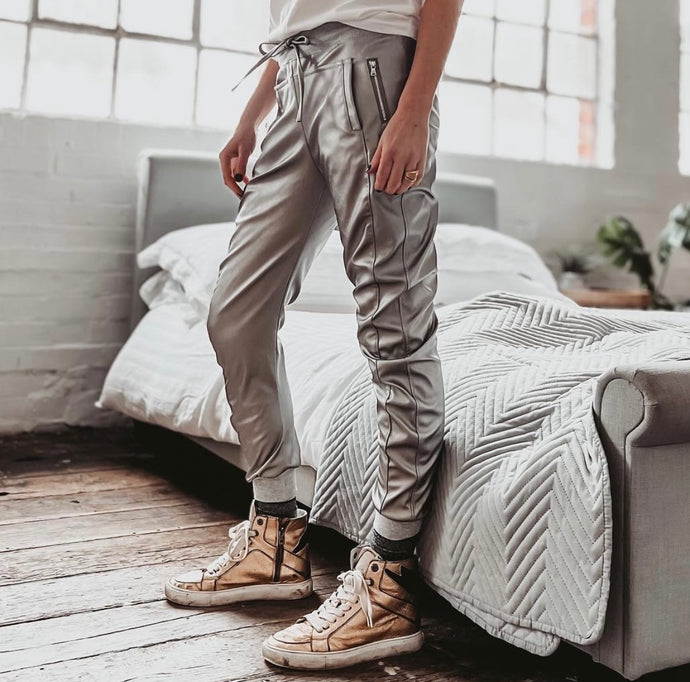 Full faux leather pewter SiLVER ULTIMATE joggers *back in stock*
