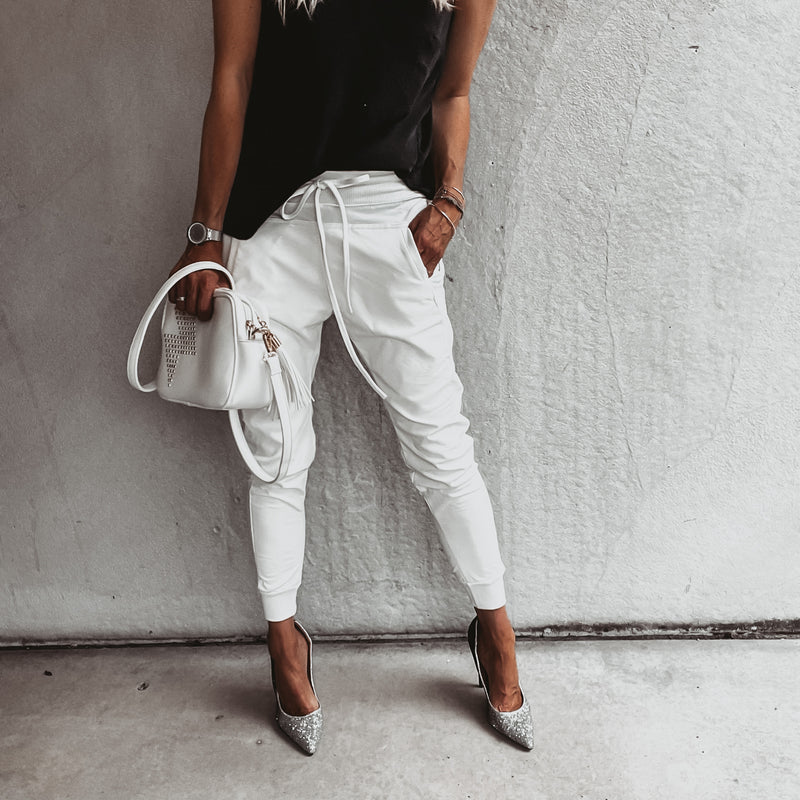 White leather joggers cheap