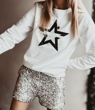 White sweatshirt with a striking black star *boyfriend fit*