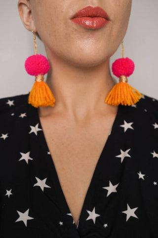 Pink, orange & gold tassel earrings