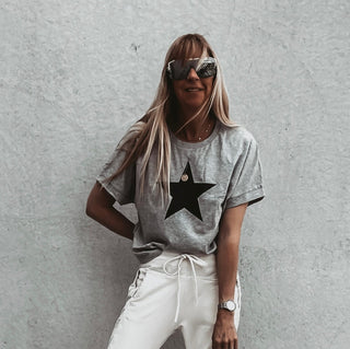 Boxy black star heather grey tee *boxy relaxed fit*