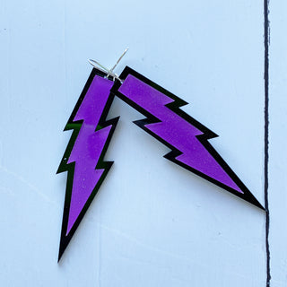 Large neon lilac lightning strike earrings! 💜💜