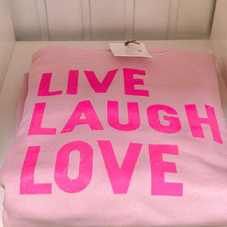 Neon pink LIVE LAUGH LOVE hoody *boyfriend fit*