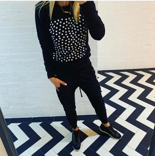 White polka dots on black sweatshirt *PRE-ORDER*