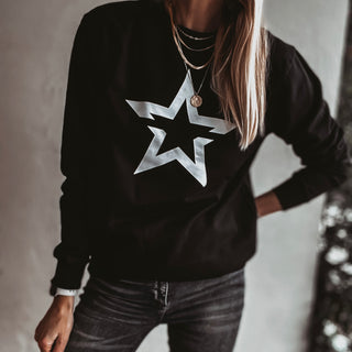 Black sweatshirt with a striking white star *boyfriend fit* *back in stock*