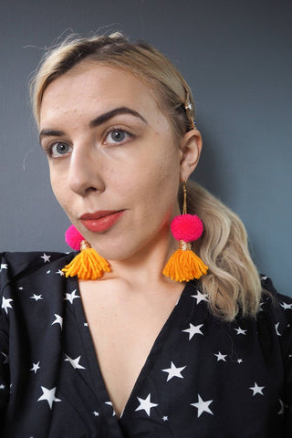 Pink, orange & gold tassel earrings
