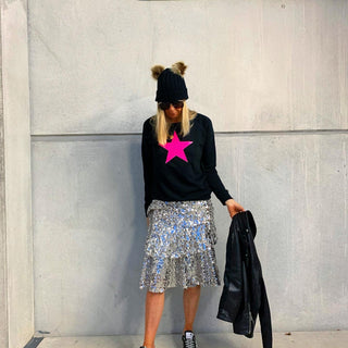 Neon pink star jet black sweatshirt *now half price*