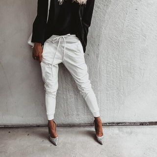 Faux leather with cotton side panels vintage white ULTIMATE joggers *NEW*