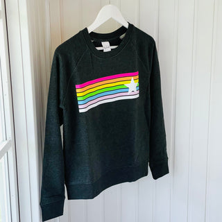 Neon rainbow & star charcoal grey marl sweatshirt *new*
