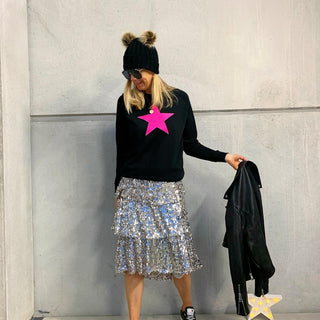 Neon pink star jet black sweatshirt *now half price*