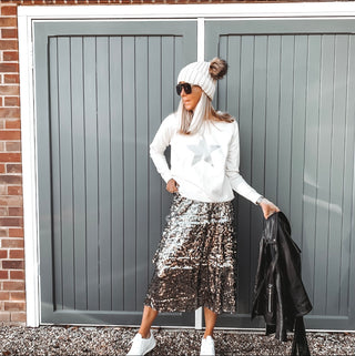 Glittery grey star cream raw sweatshirt