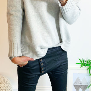 Brixton black faux leather jeans with asymmetric waist detail