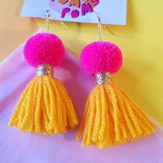 Pink, orange & gold tassel earrings