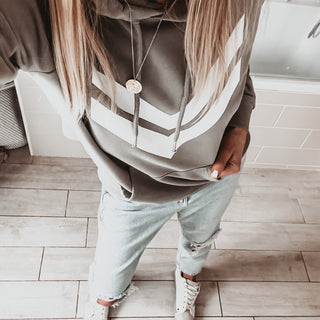 Light khaki hoody with white double chevron