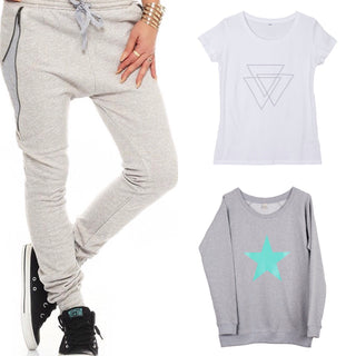Mint aqua star on light grey sweat