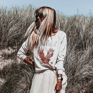 Rusty orange Eagle on vintage white sweatshirt *relaxed fit*