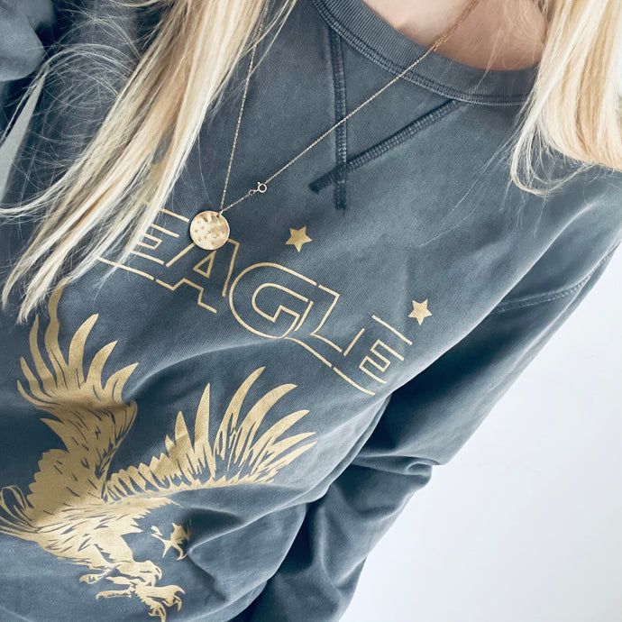 Gold glitter Eagle on light charcoal sweatshirt *boyfriend fit* *now half price!*
