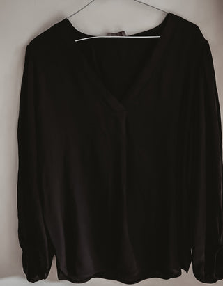 Sardinia black V neck Satin Blouse