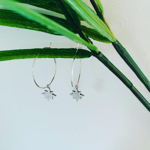 Silver north star silver hoop earrings