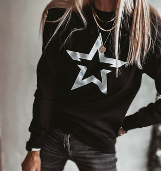 Black sweatshirt with a striking white star *boyfriend fit* *back in stock*
