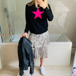 Neon pink star jet black sweatshirt *now half price*