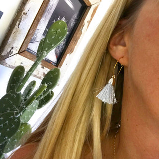 Silver tassel gold hoop earrings