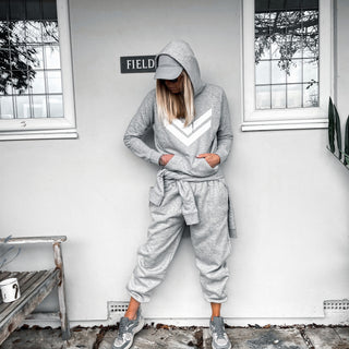 Grey hoody with white double chevron *relaxed fit* *JUST XS LEFT*