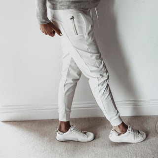 Faux leather with cotton side panels vintage white ULTIMATE joggers *NEW*