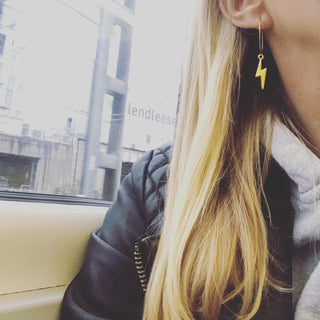 Gold lightning strike hoop earrings