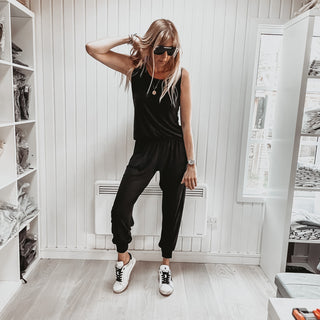 Short sleeved BLACK jumpsuit