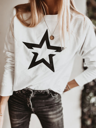White sweatshirt with a striking black star *boyfriend fit*