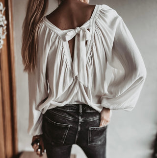 Florence VINTAGE WHITE bow blouse