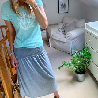White coral on mint green tee