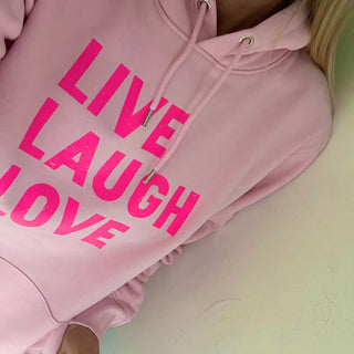 Neon pink LIVE LAUGH LOVE hoody *boyfriend fit*