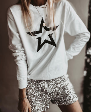 White sweatshirt with a striking black star *boyfriend fit*