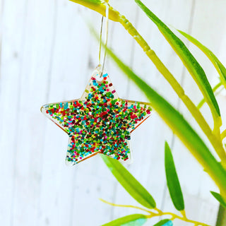 Multicolour glitter large star hoop earrings