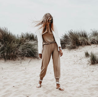 Short sleeved TAUPE TAN jumpsuit *new* *