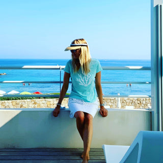 White coral on mint green tee