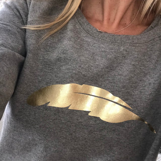 Metallic gold feather sweatshirt (M)