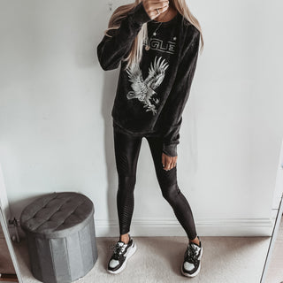 Silver glitter Eagle on acid black sweatshirt *boyfriend fit*