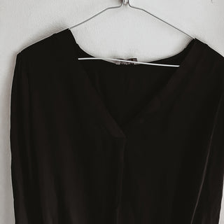 Sardinia black V neck Satin Blouse