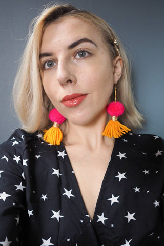 Pink, orange & gold tassel earrings