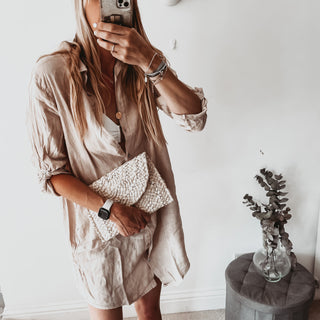 Sicily SAND linen shirt dress with pockets *new* *relaxed style*
