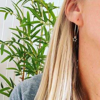 Tiny black & gold star hoop earrings