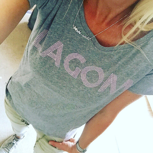 Pink LAGOM on grey tee (M)