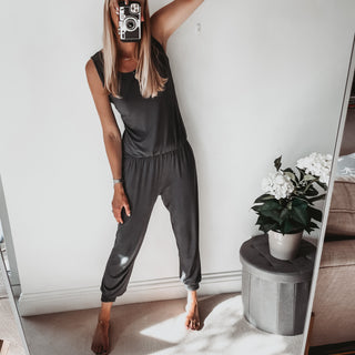 Short sleeved DARK GREY jumpsuit