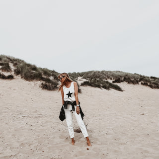 Black star on vintage white IBIZA tank top *relaxed fit* BACK IN STOCK!