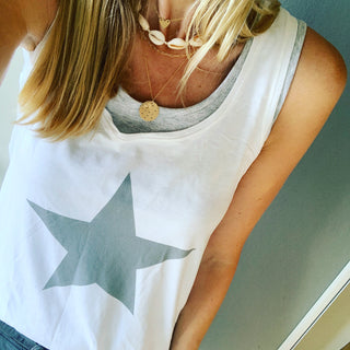 Dark grey star white vest top