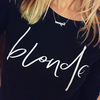 White blonde on black sweatshirt *fitted style*
